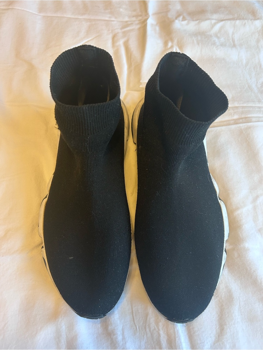 Balenciaga Black Sock Runner Sneakers with White Soles